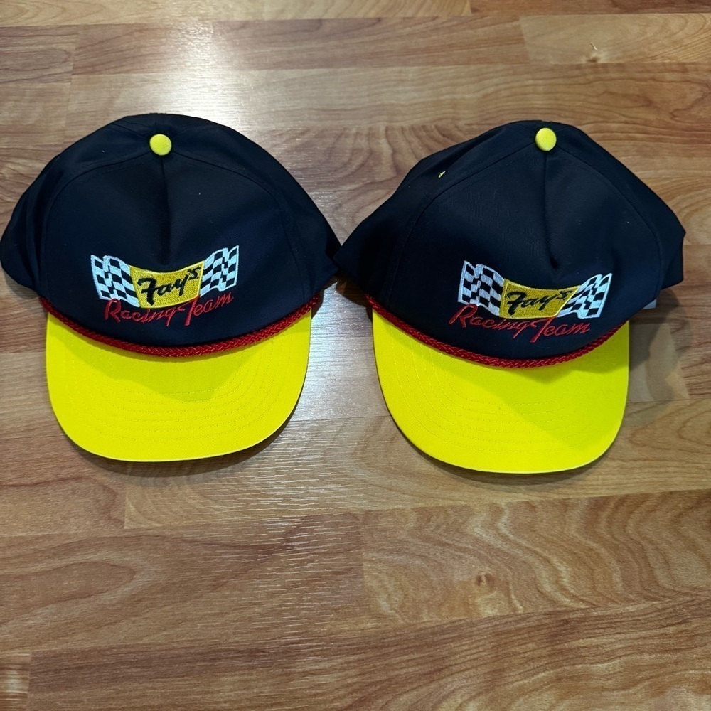 Vtg Fay’s Drug Stores NASCAR Racing Team SnapBack Hat Lot Black/Yellow Cotton